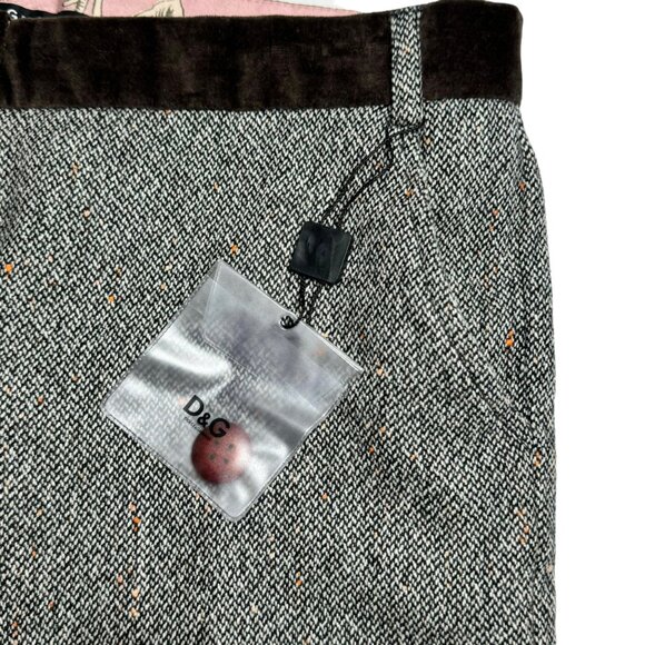 NWT D&G Dolce & Gabbana Short Capri Pants Sz 4 Brown Wool Tweed Cuffed Preppy - Picture 6 of 13